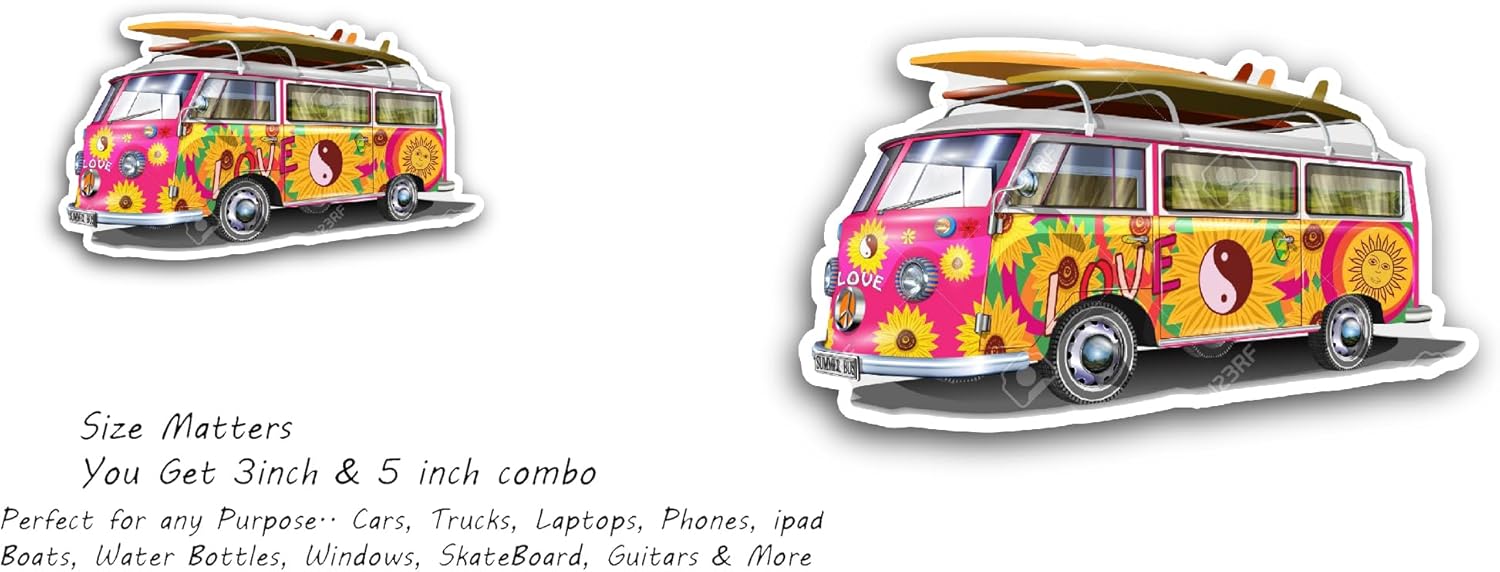 2 (Pieces) 3" and 5" Retro Bus Sticker, Waterproof Vinyl Decals for Many Purpose Like Cars, Trucks, Laptops, Phones, Windows and More