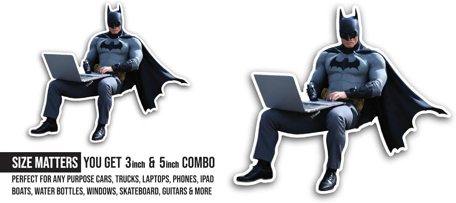 2 (Pieces) 3" and 5" Batman with Laptop Sticker, Waterproof Vinyl Decals for Many Purpose Like Cars, Trucks, Laptops, Phones, Windows and More