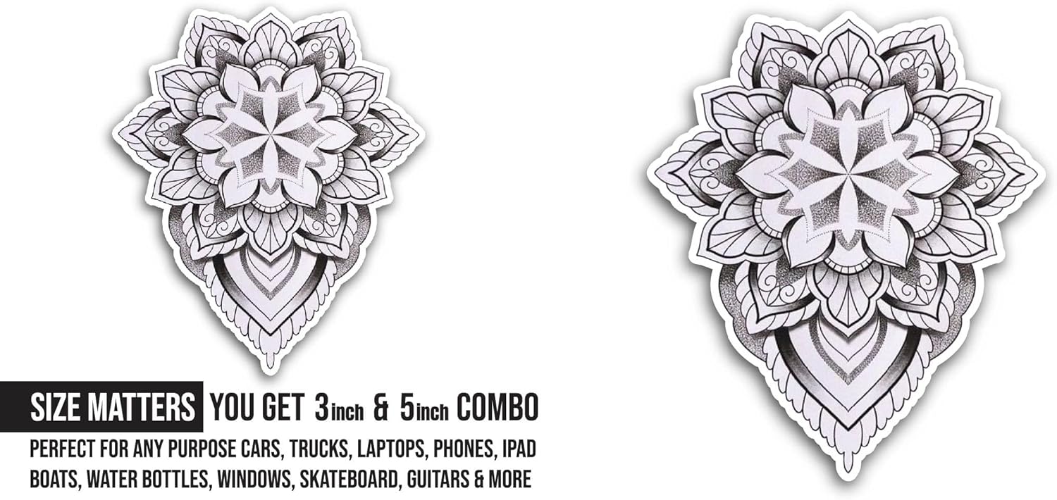 2 (Pieces) 3" and 5" Mandala Art Sticker, Waterproof Vinyl Decals for Many Purpose Like Cars, Trucks, Laptops, Phones, Windows and More