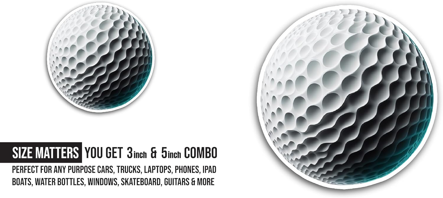 2 (Pieces) 3" and 5" Golf Ball Sticker, Waterproof Vinyl Decals for Many Purpose Like Cars, Trucks, Laptops, Phones, Windows and More