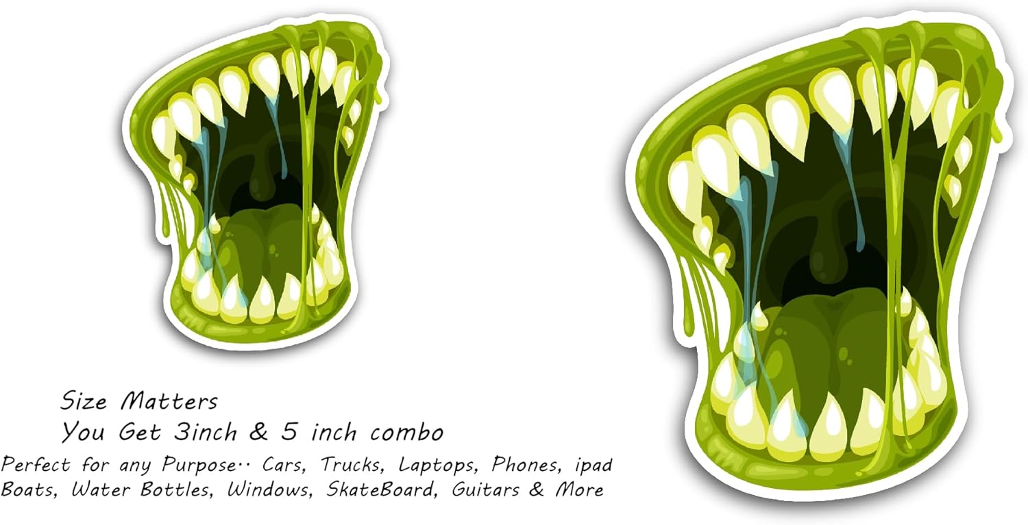 2 (Pieces) 3" and 5" Halloween Roaring Mouth Sticker, Waterproof Vinyl Decals for Many Purpose Like Cars, Trucks, Laptops, Phones, Windows and More