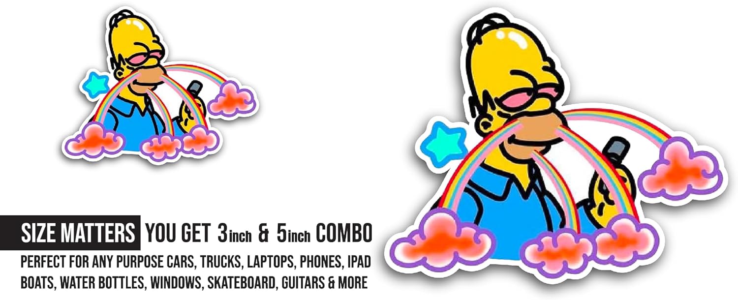 2 (Pieces) 3" and 5" Cartoon Simpson Sticker, Waterproof Vinyl Decals for Many Purpose Like Cars, Trucks, Laptops, Phones, Windows and More