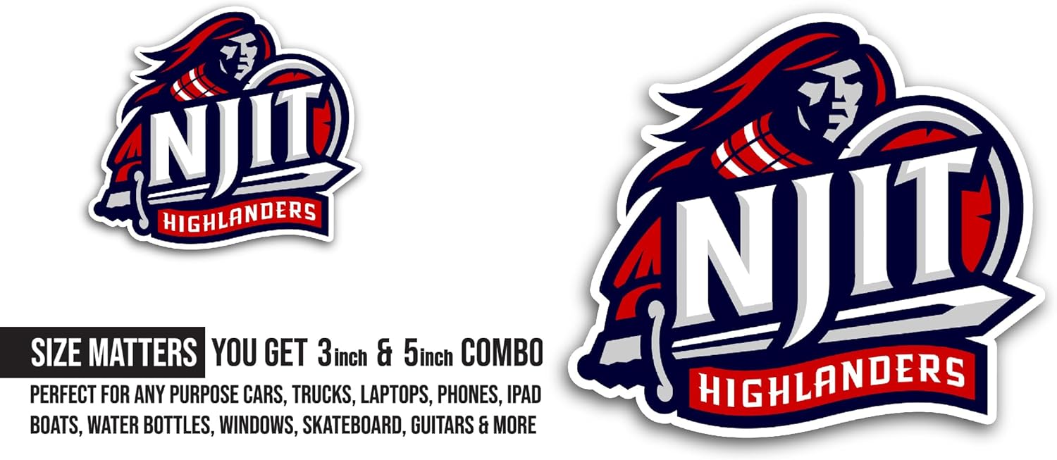 2 (Pieces) 3" and 5" NJIT Highl@nders Sticker, Waterproof Vinyl Decals for Many Purpose Like Cars, Trucks, Laptops, Phones, Windows and More
