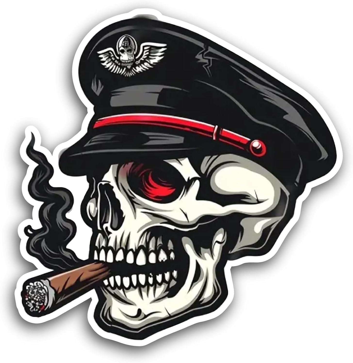 2 (Pieces) 3" and 5" Skull with Military Beret Sticker, Waterproof Vinyl Decals for Many Purpose Like Cars, Trucks, Laptops, Phones, Windows and More