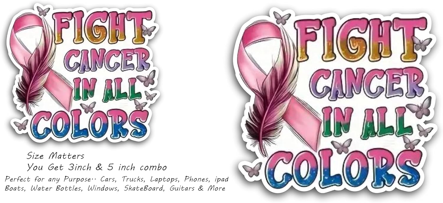 2 (Pieces) 3"" and 5"" Fight Cancer Decal Sticker, Waterproof Vinyl Decals for Many Purpose Like Cars, Truck...