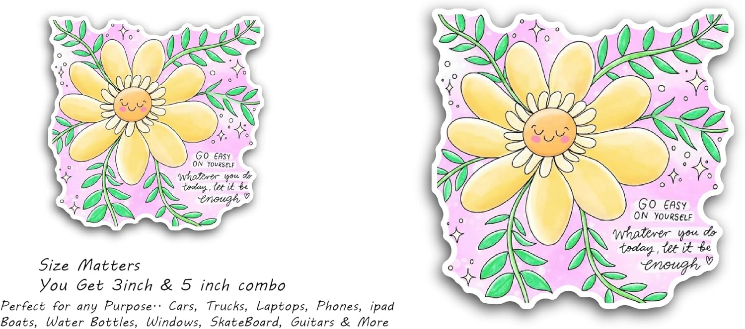 2 (Pieces) 3" and 5" Smiley Face Daisy Flower Sticker, Waterproof Vinyl Decals for Many Purpose Like Cars, Trucks, Laptops, Phones, Windows and More
