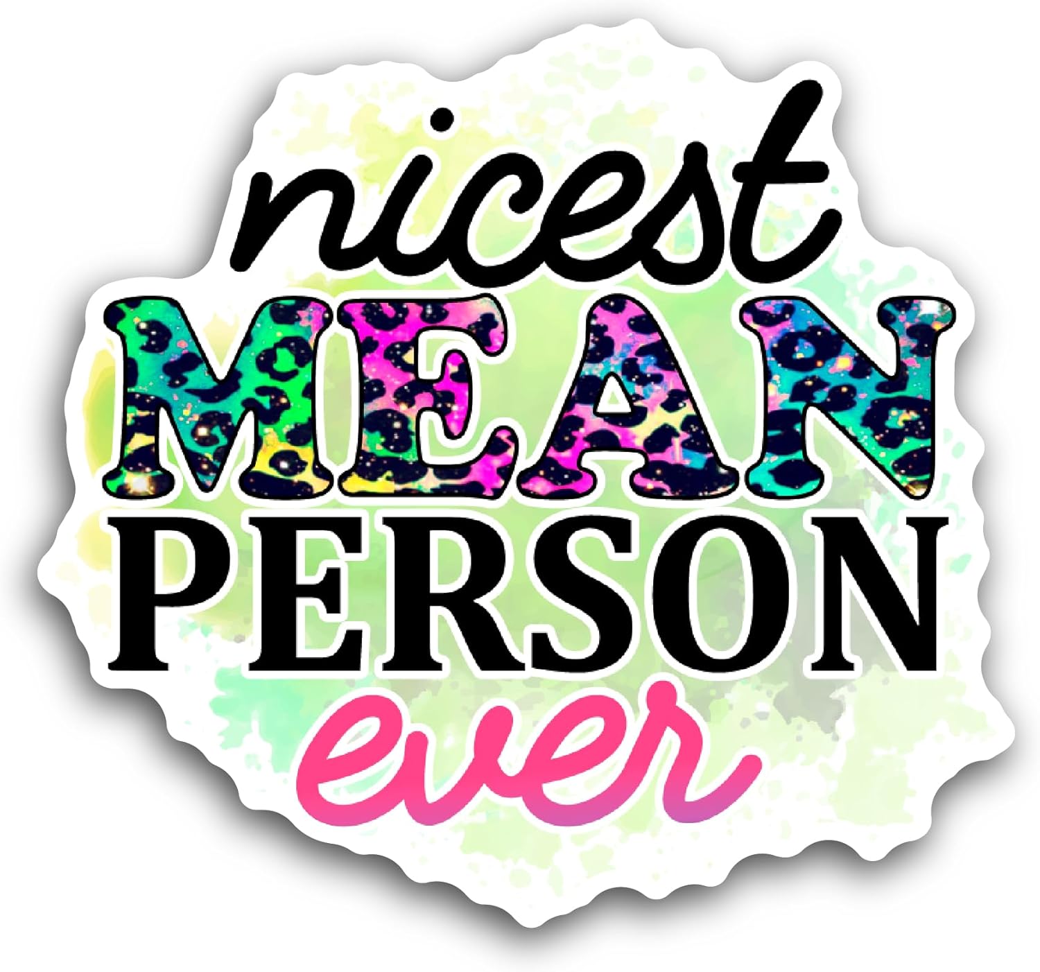 2 (Pieces) 3" and 5" Nicest Mean Person Ever Sticker, Waterproof Vinyl Decals for Many Purpose Like Cars, Trucks, Laptops, Phones, Windows and More