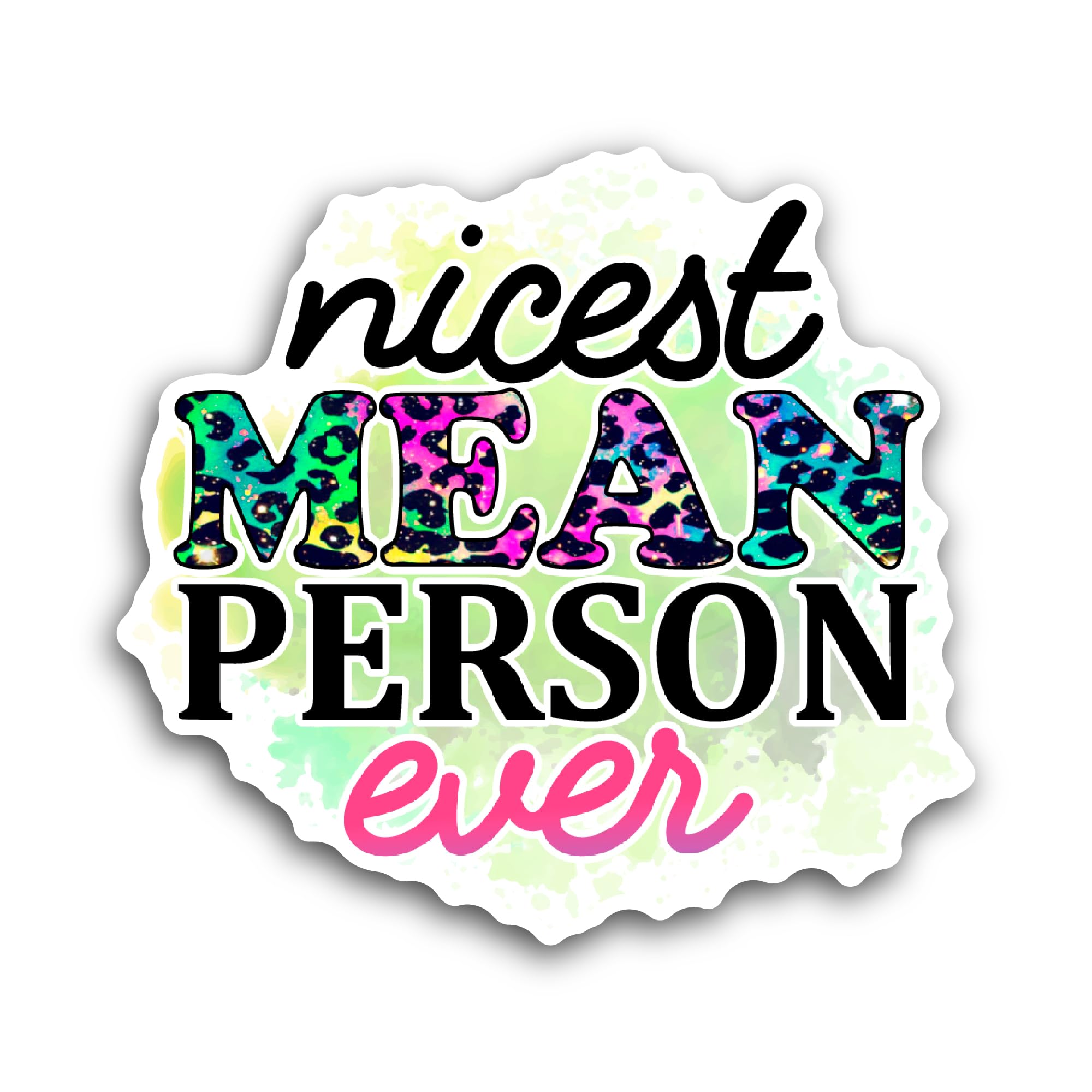 2 (Pieces) 3" and 5" Nicest Mean Person Ever Sticker, Waterproof Vinyl Decals for Many Purpose Like 