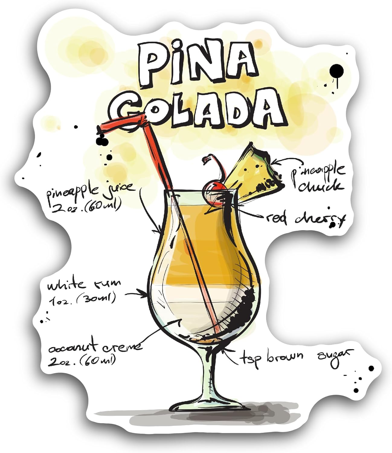 2 (Pieces) 3" and 5" Cocktail - Pina Colada Sticker, Waterproof Vinyl Decals for Many Purpose Like Cars, Trucks, Laptops, Phones, Windows and More