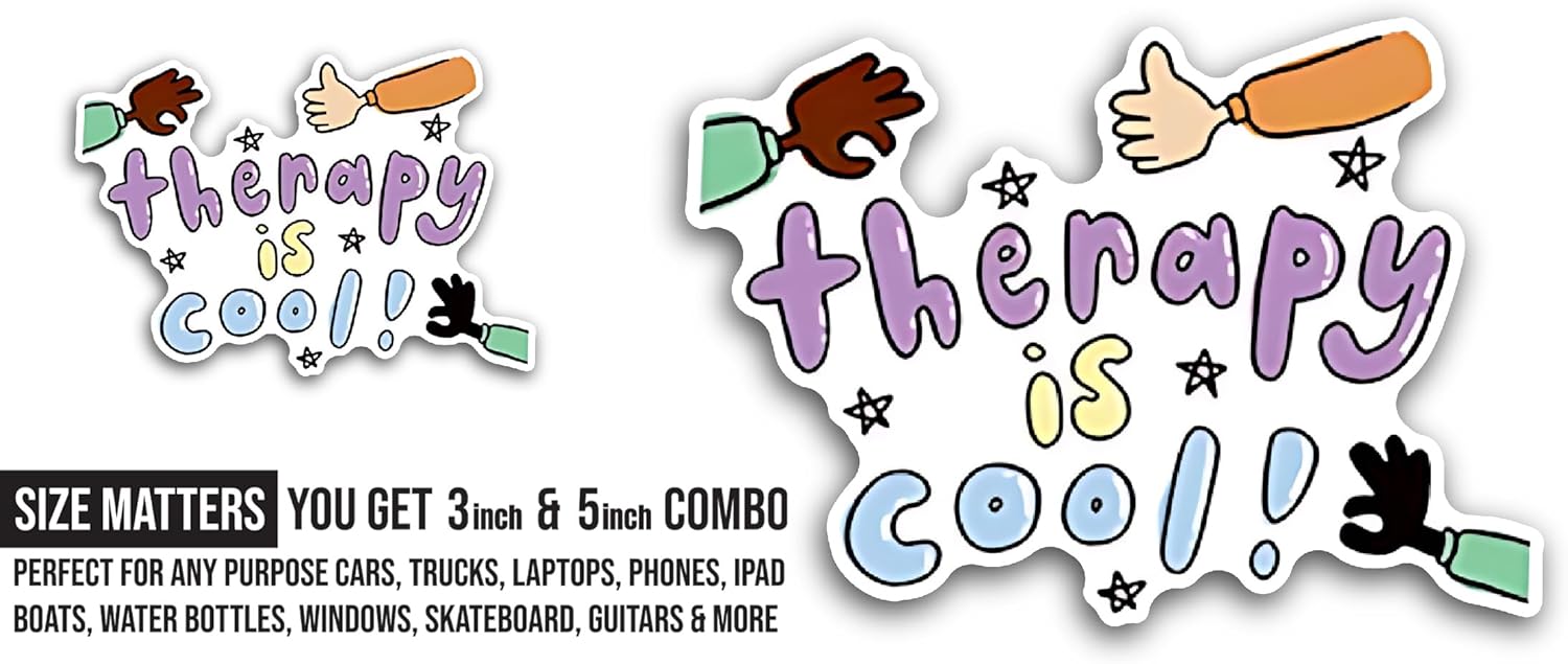 2 (Pieces) 3" and 5" Therapy is Cool Lettering Sticker, Waterproof Vinyl Decals for Many Purpose Like Cars, Trucks, Laptops, Phones, Windows and More