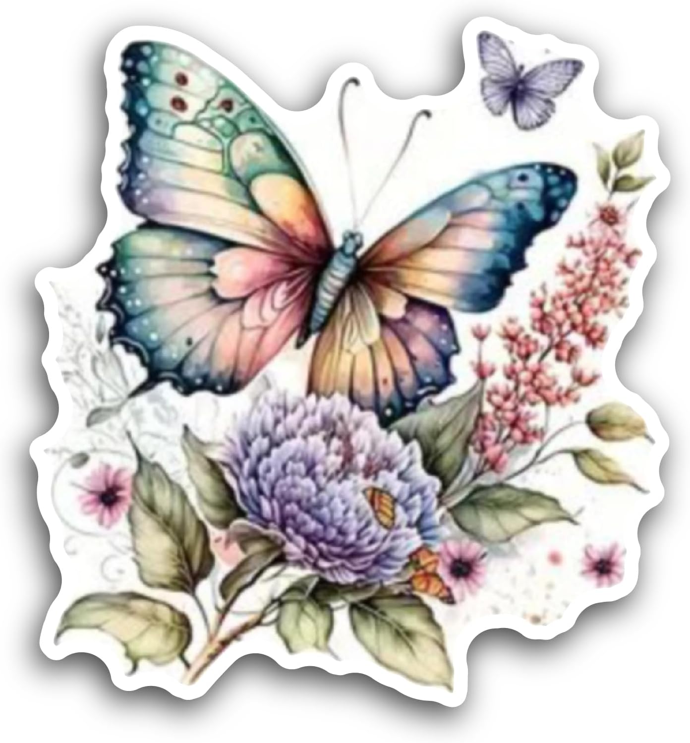 2 (Pieces) 3" and 5" Butterfly Floral Sticker, Waterproof Vinyl Decals for Many Purpose Like Cars, Trucks, Laptops, Phones, Windows and More