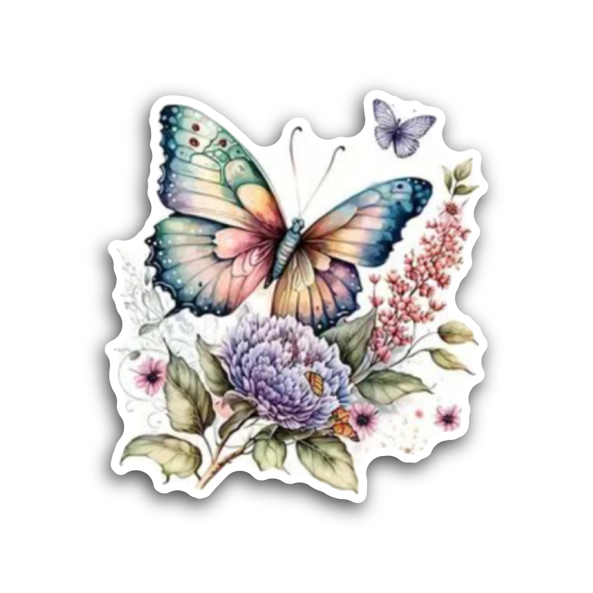 2 (Pieces) 3" and 5" Butterfly Floral Sticker, Waterproof Vinyl Decals for Many Purpose Like Cars, T