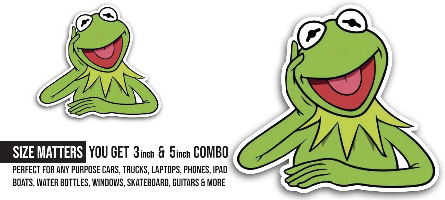 2 (Pieces) 3" and 5" Smiling Frog Sticker, Waterproof Vinyl Decals for Many Purpose Like Cars, Trucks, Laptops, Phones, Windows and More