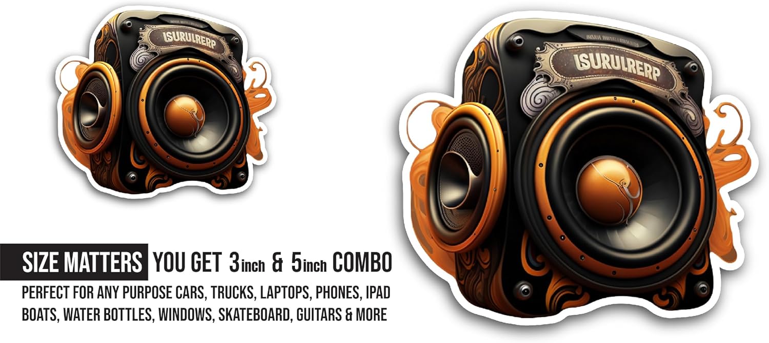 2 (Pieces) 3" and 5" Two Stereo Speakers Sticker, Waterproof Vinyl Decals for Many Purpose Like Cars, Trucks, Laptops, Phones, Windows and More