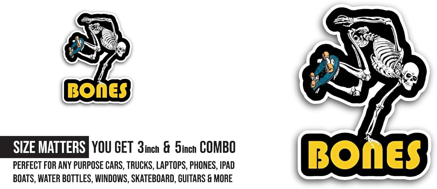 2 (Pieces) 3" and 5" Bones Text Sticker, Waterproof Vinyl Decals for Many Purpose Like Cars, Trucks, Laptops, Phones, Windows and More