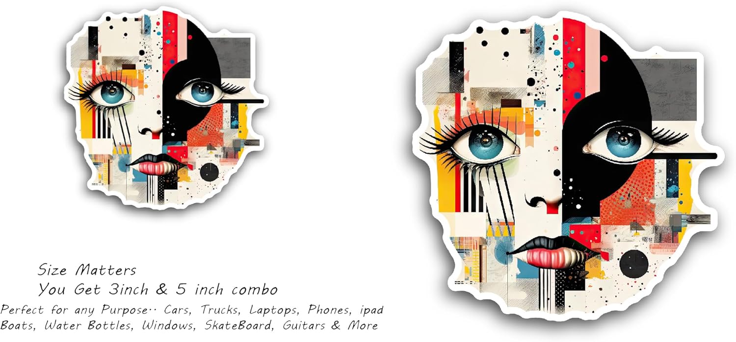 2 (Pieces) 3" and 5" Face with A Colorful Pattern Sticker, Waterproof Vinyl Decals for Many Purpose Like Cars, Trucks, Laptops, Phones, Windows and More