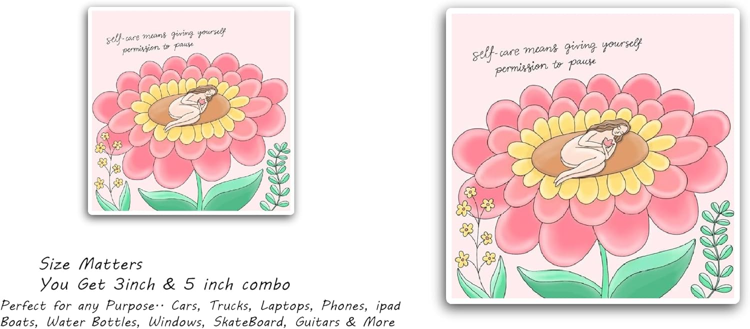 2 (Pieces) 3" and 5" Girl Sleeping On Big Flower Sticker, Waterproof Vinyl Decals for Many Purpose Like Cars, Trucks, Laptops, Phones, Windows and More