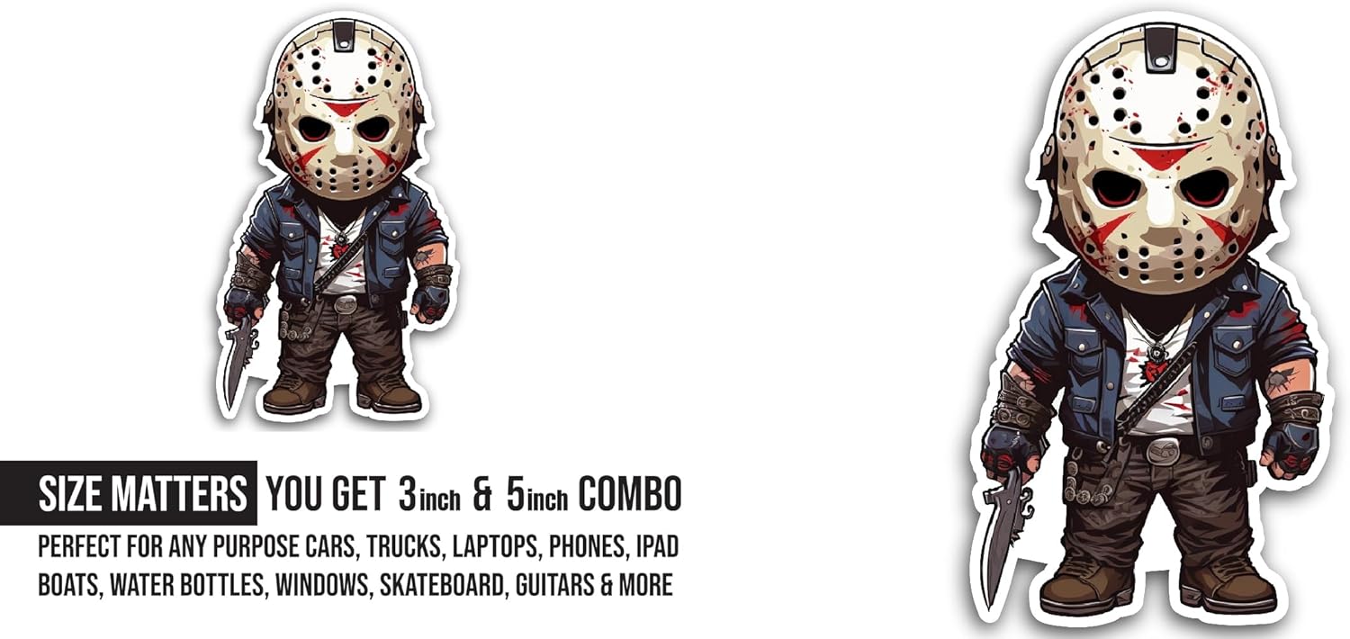 2 (Pieces) 3" and 5" Horror Character with Knife Sticker, Waterproof Vinyl Decals for Many Purpose Like Cars, Trucks, Laptops, Phones, Windows and More