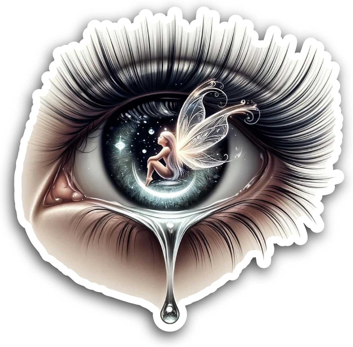 2 (Pieces) 3" and 5" Eye with Tears Sticker, Waterproof Vinyl Decals for Many Purpose Like Cars, Trucks, Laptops, Phones, Windows and More