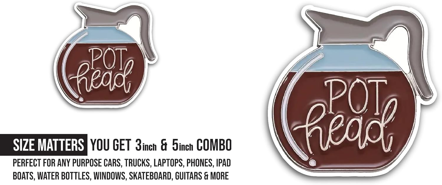 2 (Pieces) 3" and 5" Pot Head Sticker, Waterproof Vinyl Decals for Many Purpose Like Cars, Trucks, Laptops, Phones, Windows and More