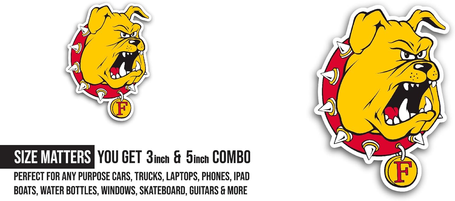 2 (Pieces) 3" and 5" Ferris State Bulld0gs Sticker, Waterproof Vinyl Decals for Many Purpose Like Cars, Trucks, Laptops, Phones, Windows and More