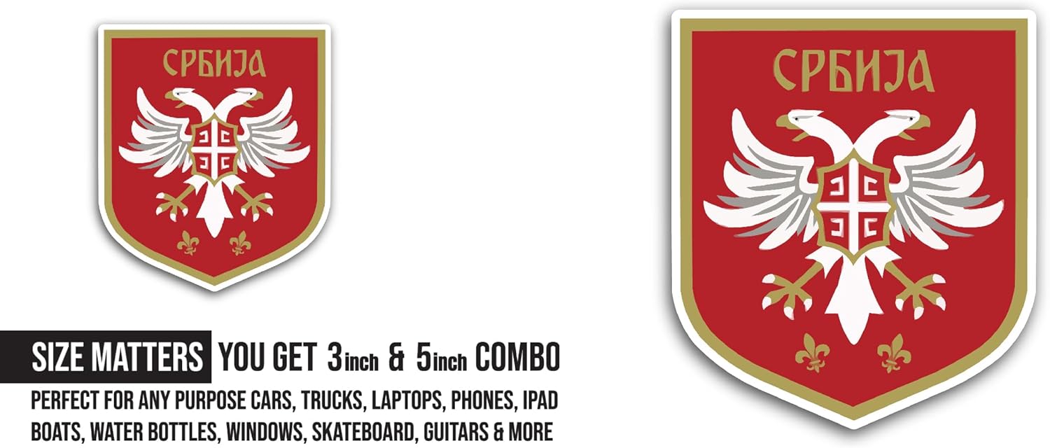2 (Pieces) 3" and 5" Serbia Nati0nal F00tball Team Sticker, Waterproof Vinyl Decals for Many Purpose Like Cars, Trucks, Laptops, Phones, Windows and More