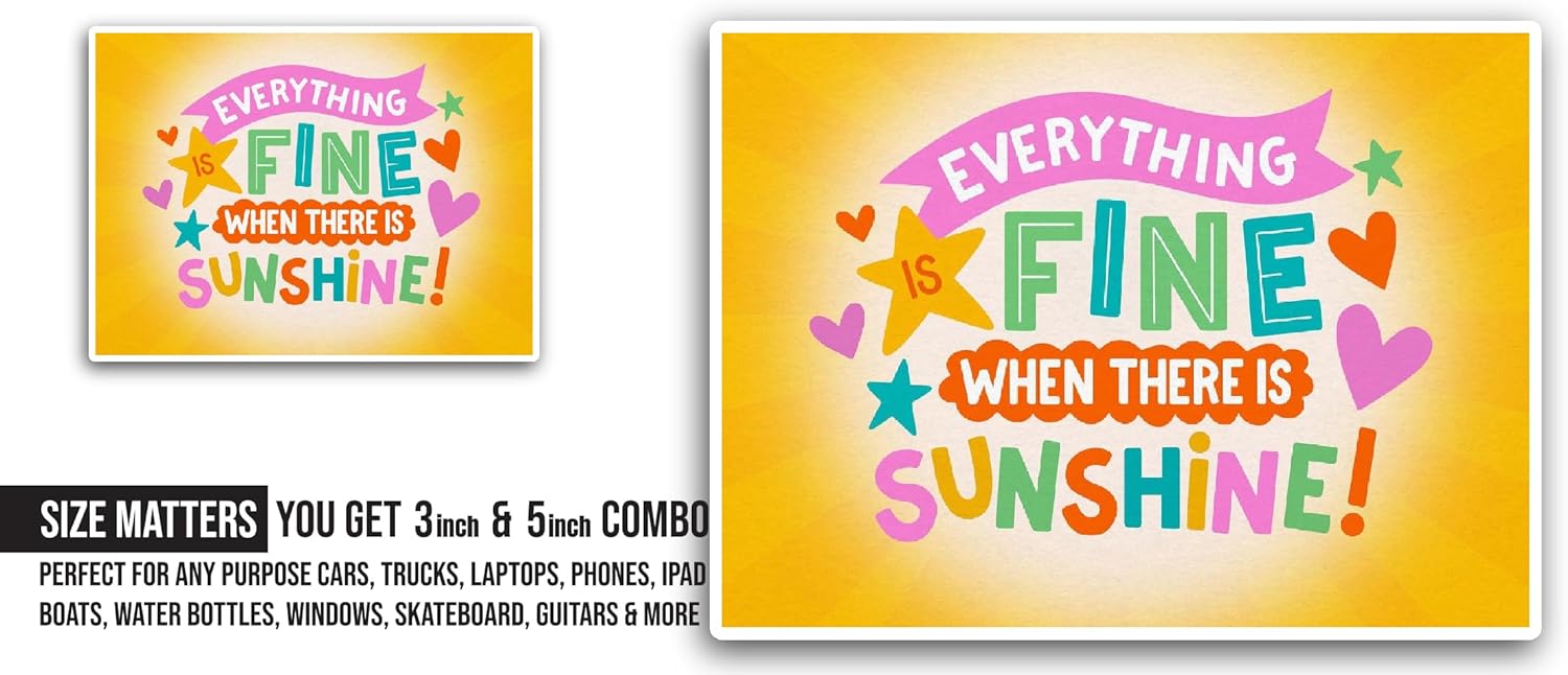 2 (Pieces) 3" and 5" Everything Fine Sticker, Waterproof Vinyl Decals for Many Purpose Like Cars, Trucks, Laptops, Phones, Windows and More