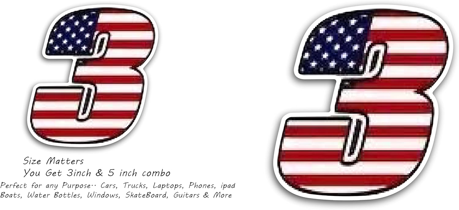 2 (Pieces) 3" and 5" Number Three in American Flag Color Decal Sticker, Waterproof Vinyl Decals for Many Purpose Like Cars, Trucks, Laptops, Phones, Windows and More