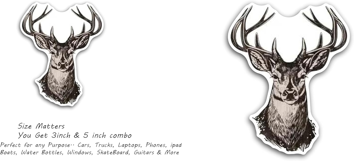 2 (Pieces) 3" and 5" Deer face Image Decal Sticker, Waterproof Vinyl Decals for Many Purpose Like Cars, Trucks, Laptops, Phones, Windows and More