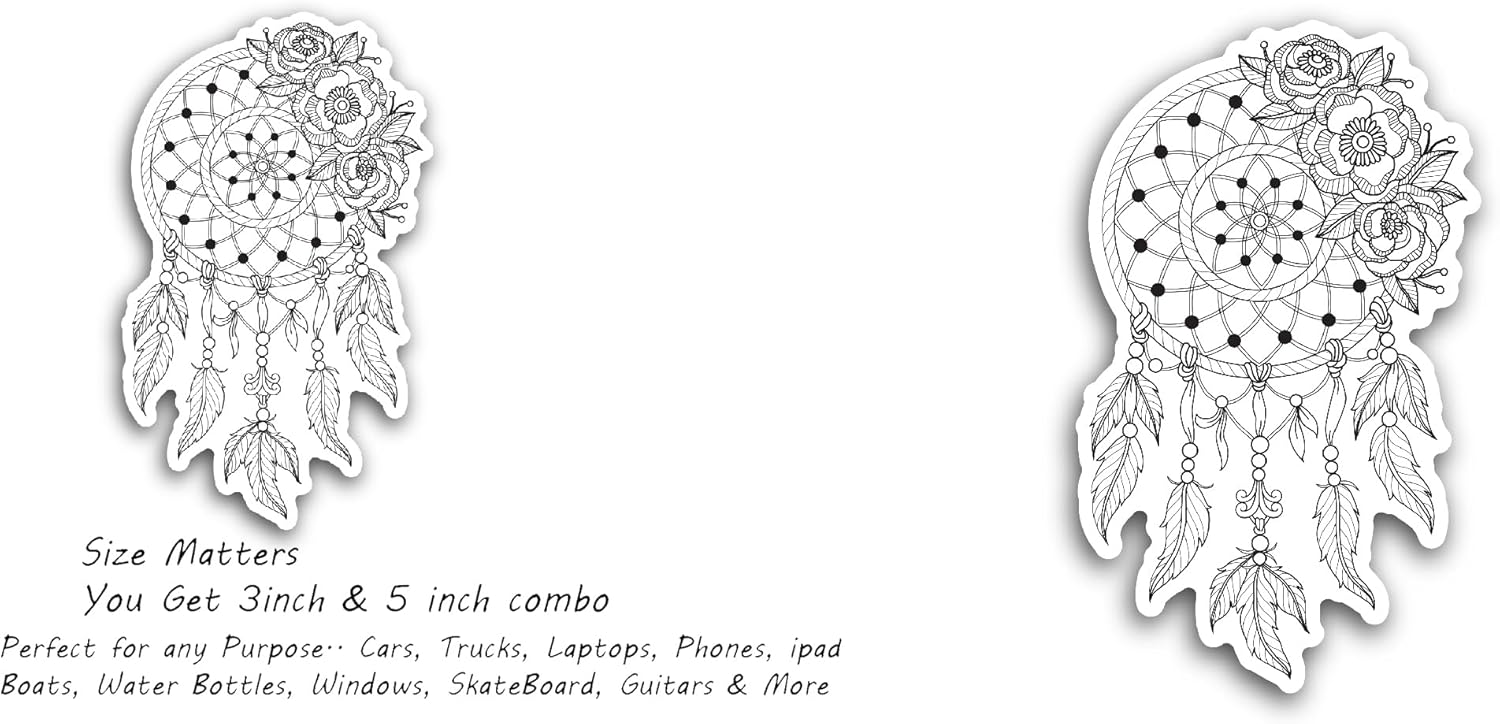 2 (Pieces) 3" and 5" Dreamcatcher Design Sticker, Waterproof Vinyl Decals for Many Purpose Like Cars, Trucks, Laptops, Phones, Windows and More