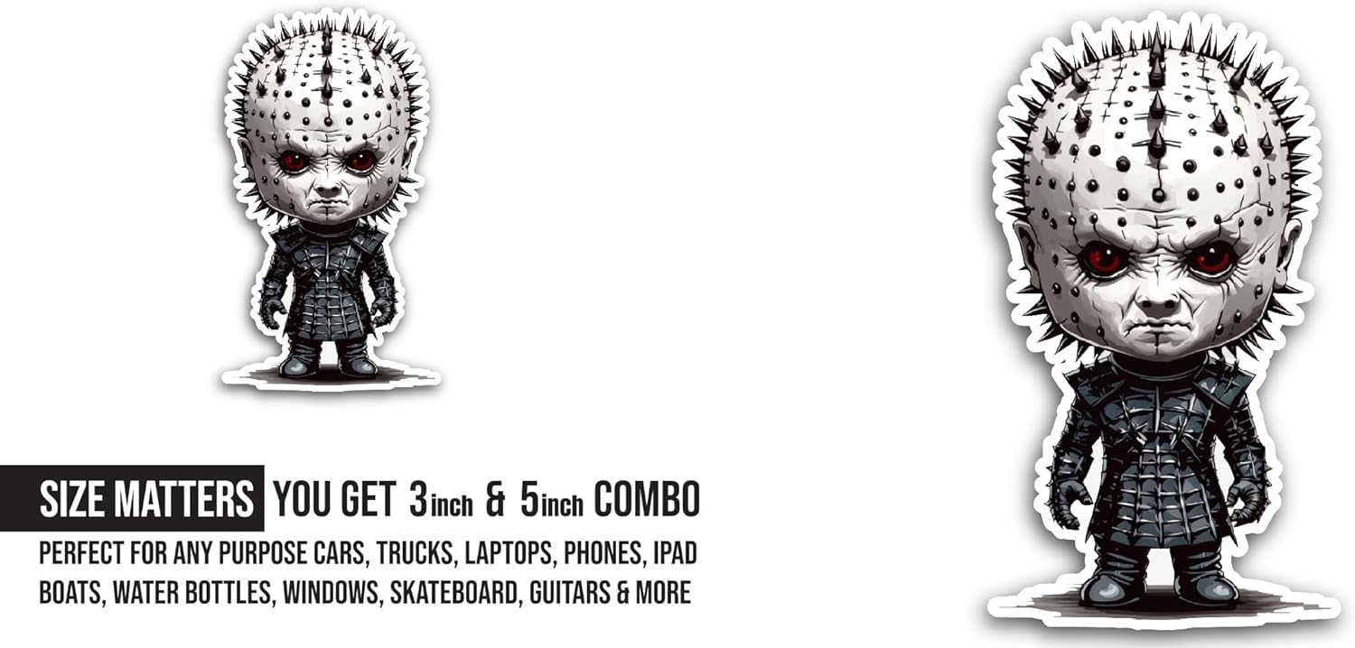 2 (Pieces) 3" and 5" Pinhead Zombie Sticker, Waterproof Vinyl Decals for Many Purpose Like Cars, Trucks, Laptops, Phones, Windows and More