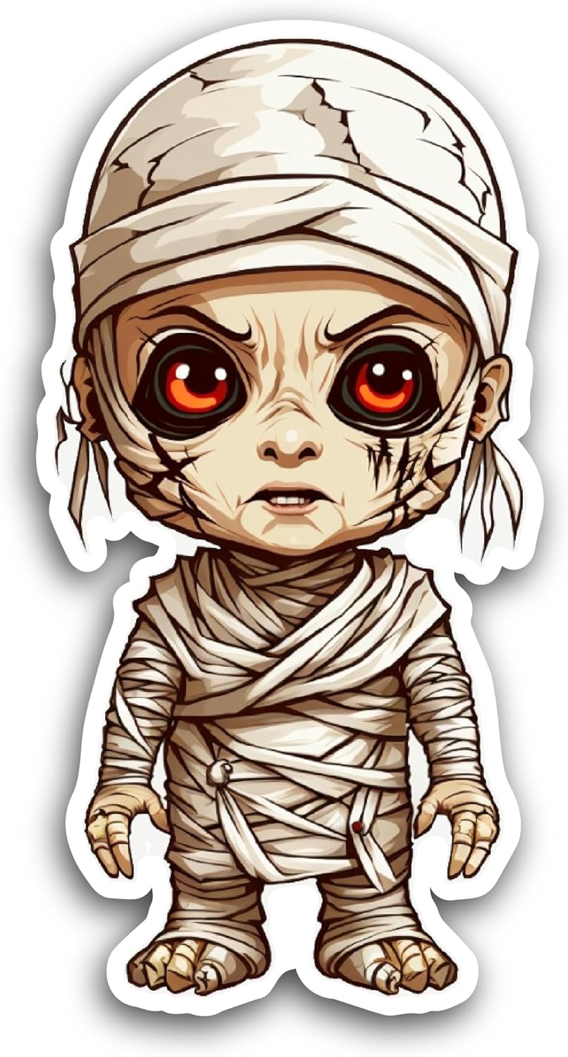 2 (Pieces) 3" and 5" Halloween Mummy Sticker, Waterproof Vinyl Decals for Many Purpose Like Cars, Trucks, Laptops, Phones, Windows and More