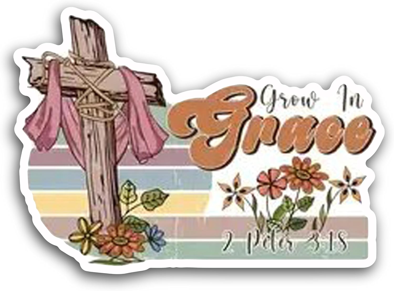 2 (Pieces) 3" and 5" Grow in Grace Message Next to Cross Decal Sticker, Waterproof Vinyl Decals for Many Purpose Like Cars, Trucks, Laptops, Phones, Windows and More