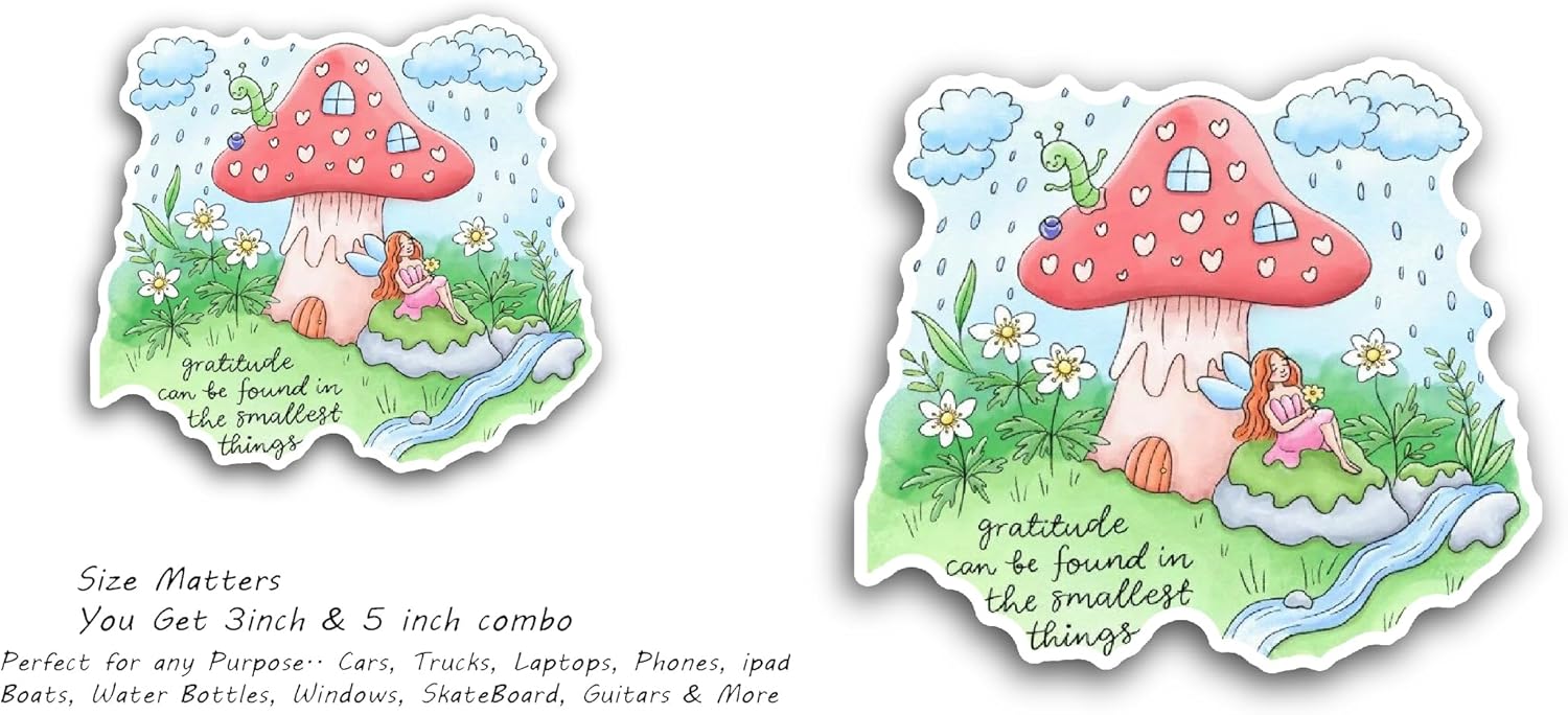2 (Pieces) 3" and 5" Red Mushroom Sticker, Waterproof Vinyl Decals for Many Purpose Like Cars, Trucks, Laptops, Phones, Windows and More