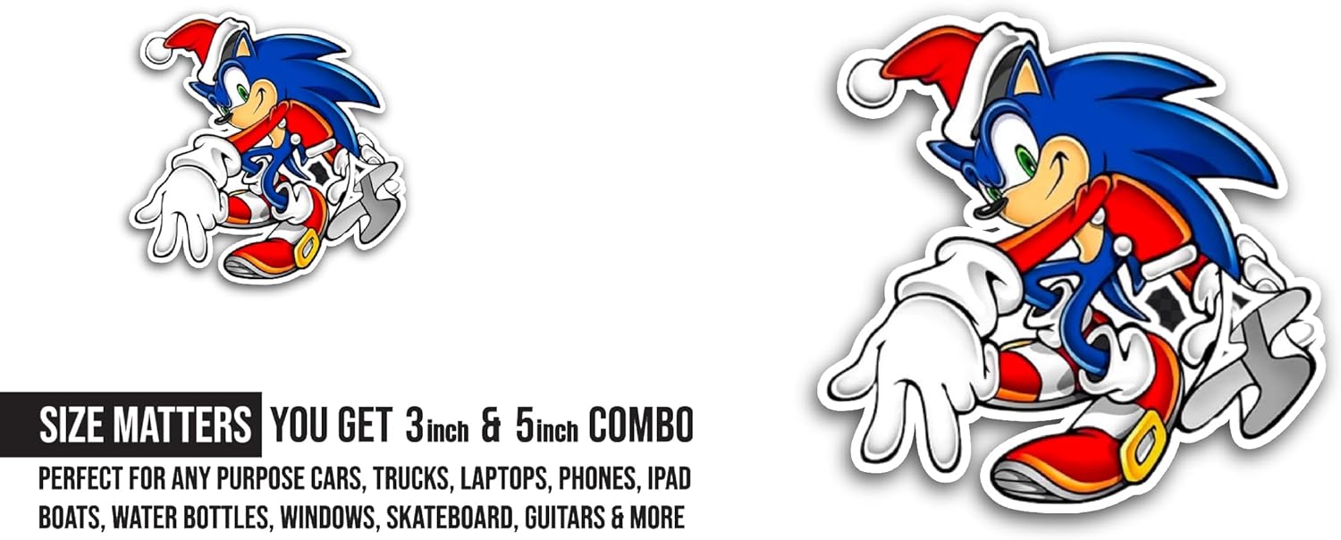 2 (Pieces) 3" and 5" S0nic Adventure Sticker, Waterproof Vinyl Decals for Many Purpose Like Cars, Trucks, Laptops, Phones, Windows and More
