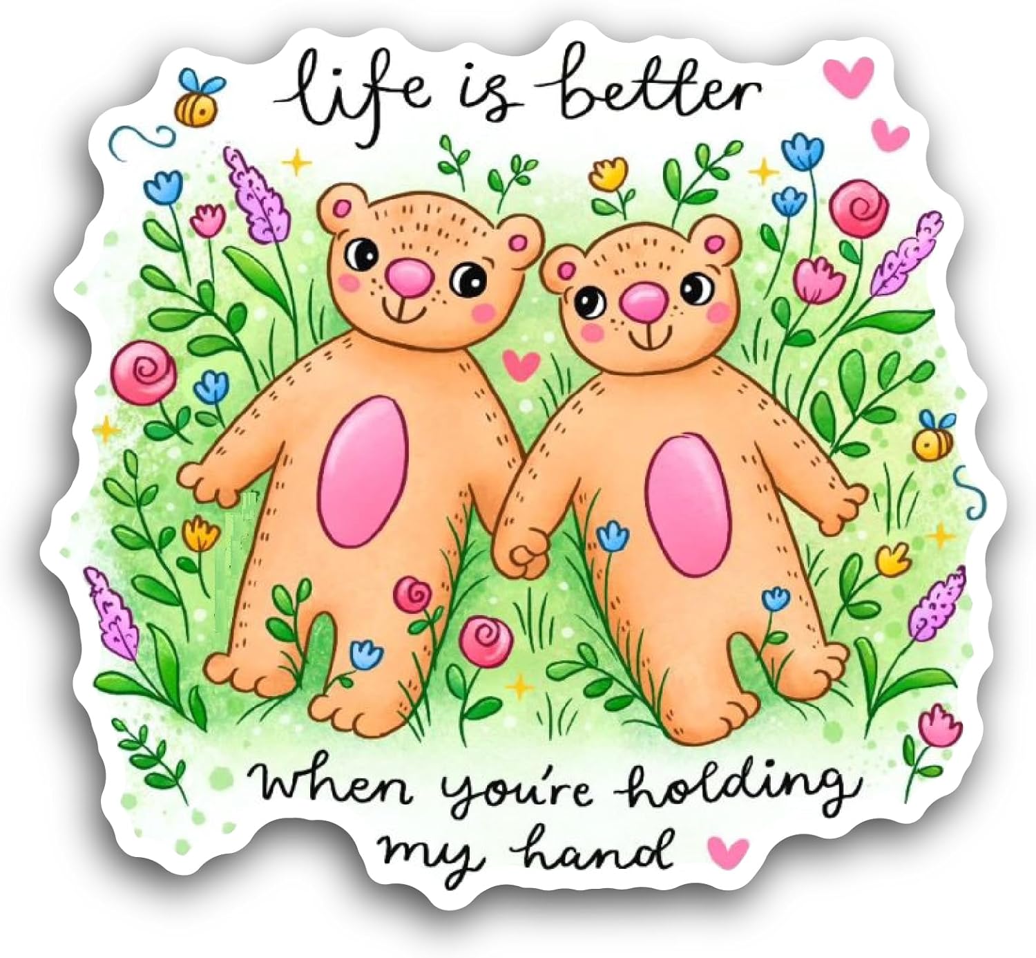 2 (Pieces) 3" and 5" Couple Bears Drawing Sticker, Waterproof Vinyl Decals for Many Purpose Like Cars, Trucks, Laptops, Phones, Windows and More
