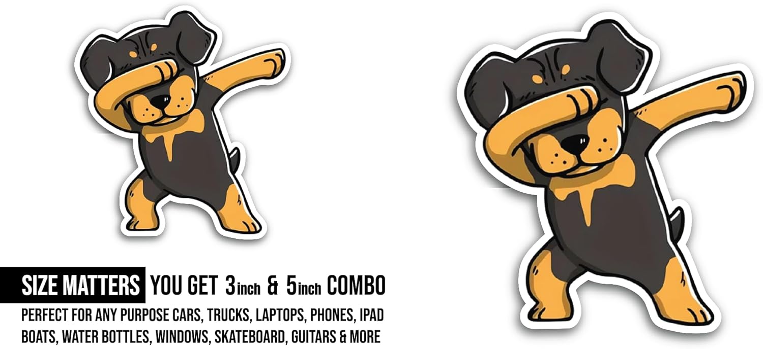 2 (Pieces) 3" and 5" Cute Little Rottweiler Dog Sticker, Waterproof Vinyl Decals for Many Purpose Like Cars, Trucks, Laptops, Phones, Windows and More