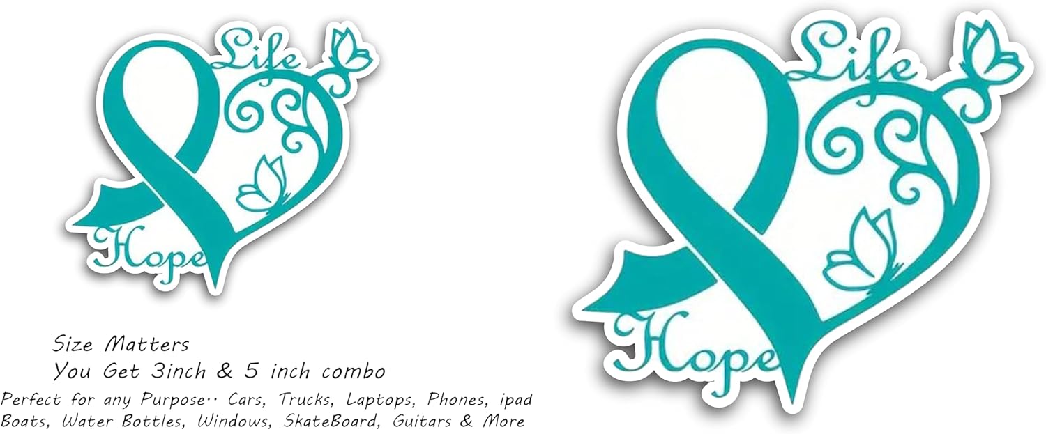 2 (Pieces) 3" and 5" Life Hope in Blue Color with Heart Decal Sticker, Waterproof Vinyl Decals for Many Purpose Like Cars, Trucks, Laptops, Phones, Windows and More