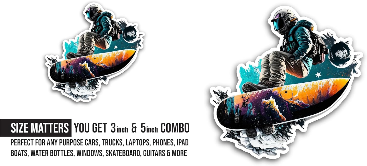 2 (Pieces) 3" and 5" Snowboarder Sticker, Waterproof Vinyl Decals for Many Purpose Like Cars, Trucks, Laptops, Phones, Windows and More