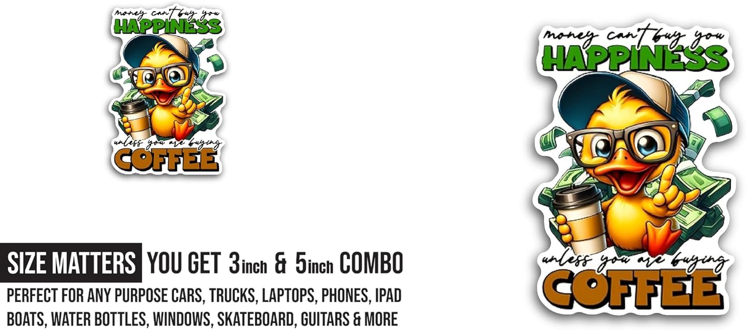 2 (Pieces) 3" and 5" Laughing Duck Sticker, Waterproof Vinyl Decals for Many Purpose Like Cars, Trucks, Laptops, Phones, Windows and More