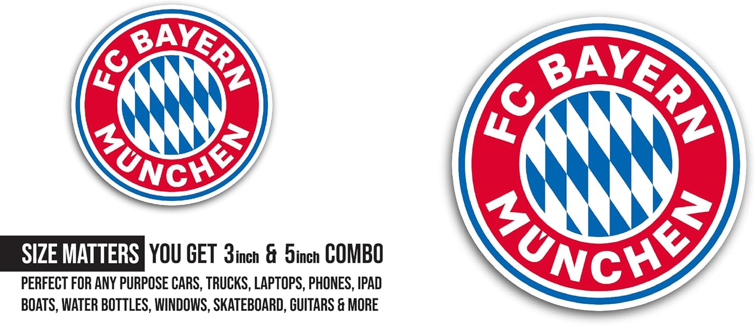 2 (Pieces) 3" and 5" B@yern Munchen Sticker, Waterproof Vinyl Decals for Many Purpose Like Cars, Trucks, Laptops, Phones, Windows and More