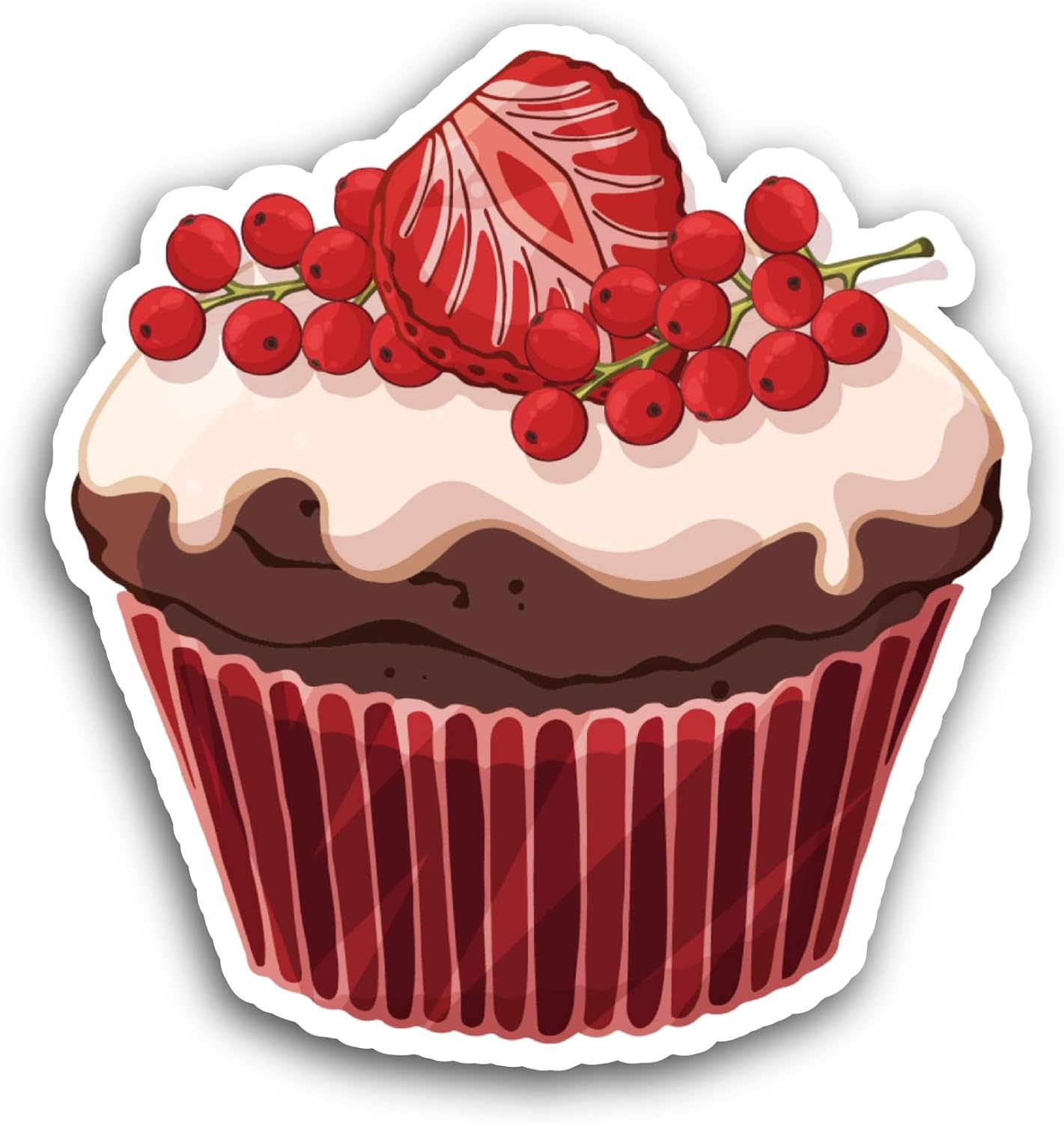 2 (Pieces) 3" and 5" Cupcake with Strawberry Sticker, Waterproof Vinyl Decals for Many Purpose Like Cars, Trucks, Laptops, Phones, Windows and More