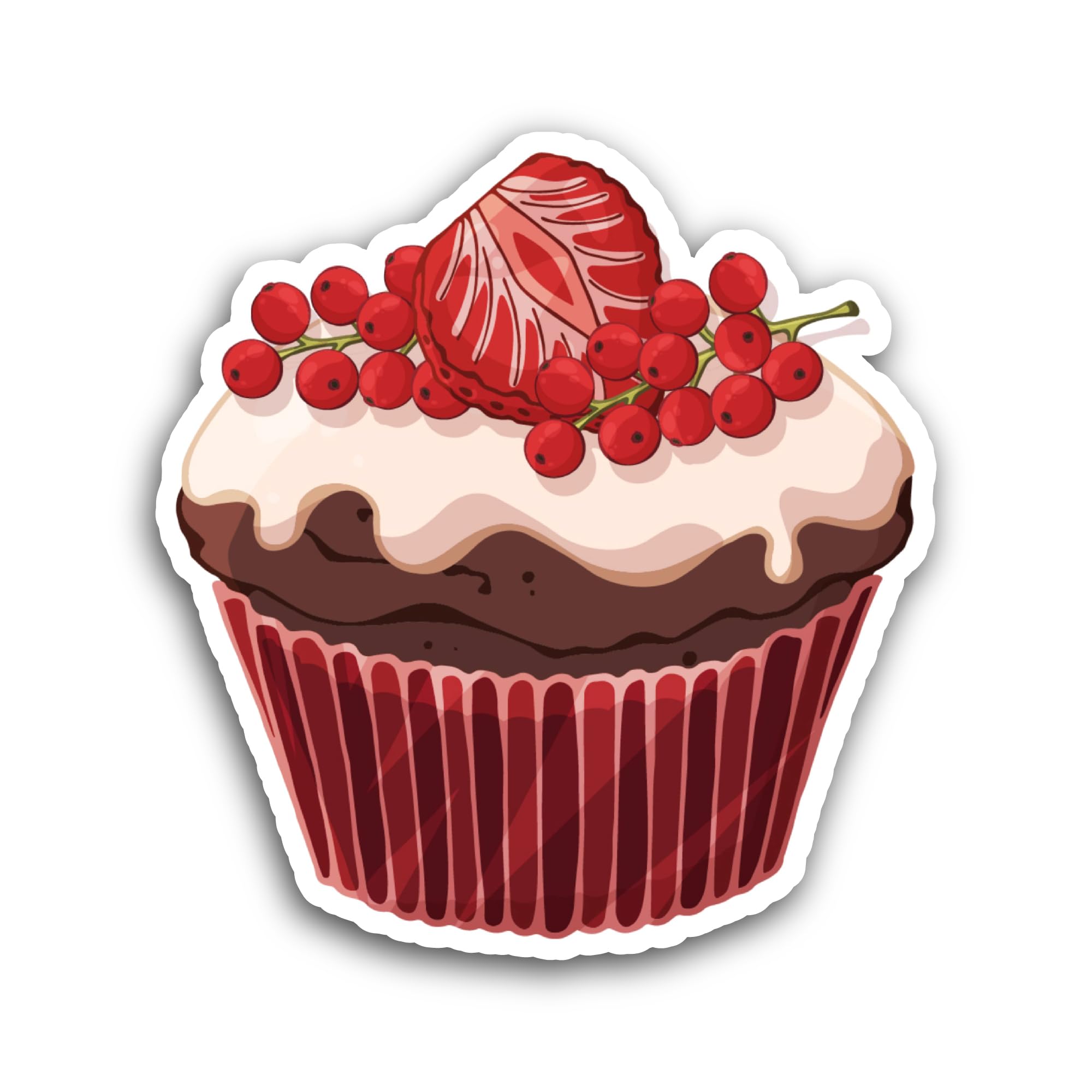 2 (Pieces) 3" and 5" Cupcake with Strawberry Sticker, Waterproof Vinyl Decals for Many Purpose Like 