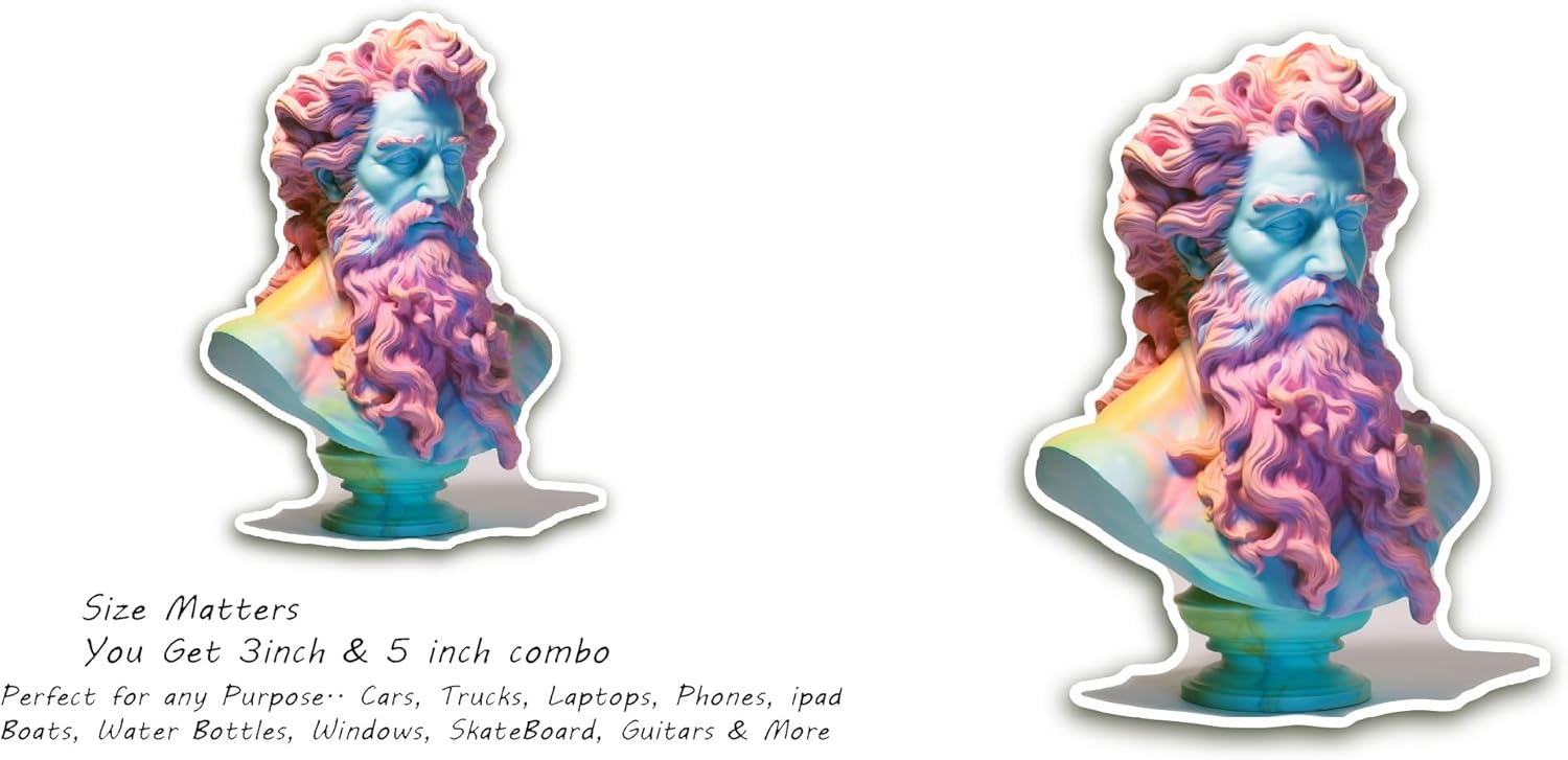 2 (Pieces) 3" and 5" Holographic Statue Sticker, Waterproof Vinyl Decals for Many Purpose Like Cars, Trucks, Laptops, Phones, Windows and More