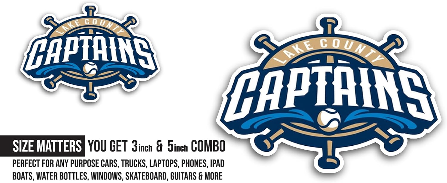 2 (Pieces) 3" and 5" Lake C0unty Captains Sticker, Waterproof Vinyl Decals for Many Purpose Like Cars, Trucks, Laptops, Phones, Windows and More