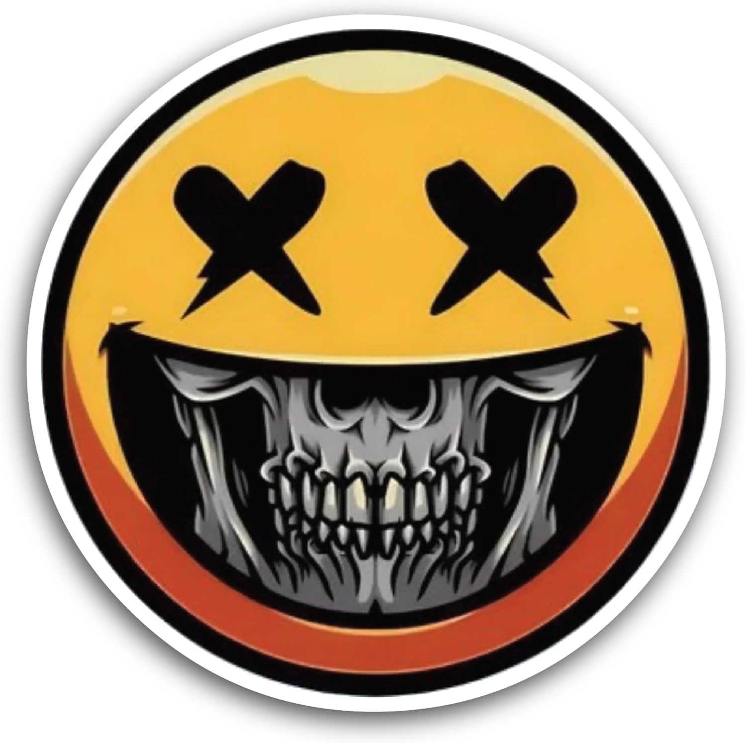 2 (Pieces) 3" and 5" Skull in Yellow Face Sticker, Waterproof Vinyl Decals for Many Purpose Like Cars, Trucks, Laptops, Phones, Windows and More
