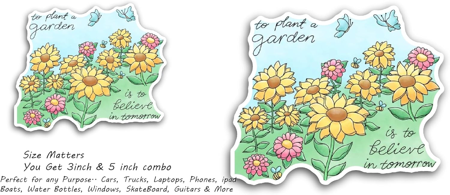 2 (Pieces) 3" and 5" Sunflower Garden Sticker, Waterproof Vinyl Decals for Many Purpose Like Cars, Trucks, Laptops, Phones, Windows and More