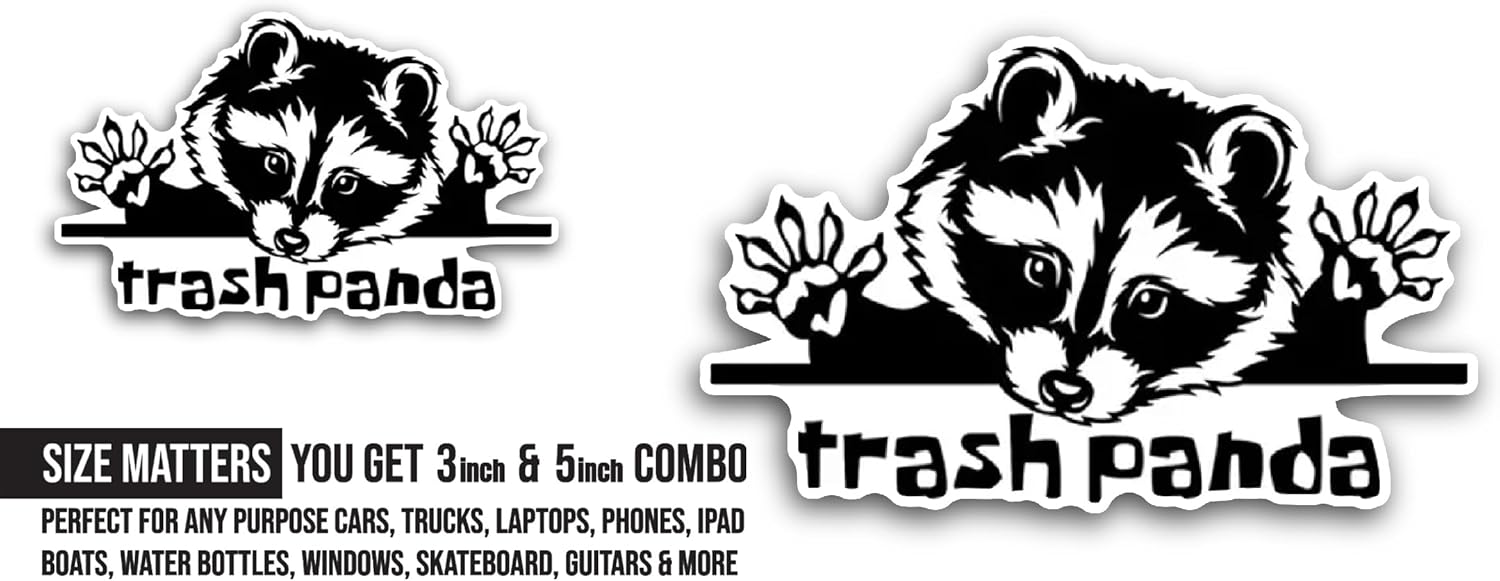 2 (Pieces) 3" and 5" Trash Panda Sticker, Waterproof Vinyl Decals for Many Purpose Like Cars, Trucks, Laptops, Phones, Windows and More