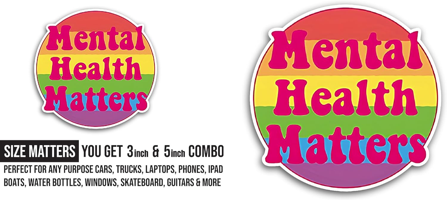 2 (Pieces) 3" and 5" Mental Health Matters Colorful Background Sticker, Waterproof Vinyl Decals for Many Purpose Like Cars, Trucks, Laptops, Phones, Windows and More