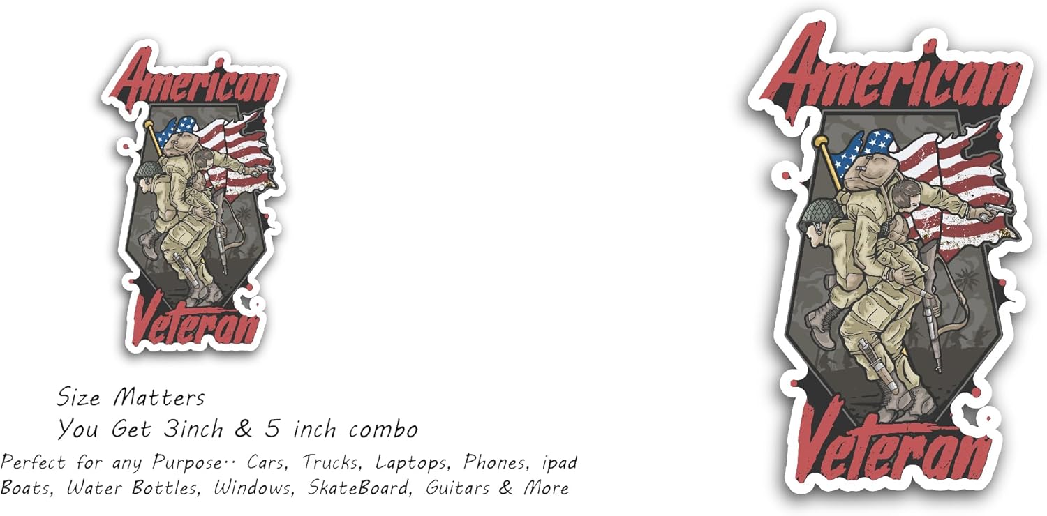 2 (Pieces) 3" and 5" American Veteran Sticker, Waterproof Vinyl Decals for Many Purpose Like Cars, Trucks, Laptops, Phones, Windows and More